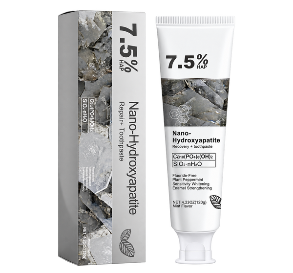 Nacralab Nano-Hydroxyapatite Toothpaste box and tube on transparent background