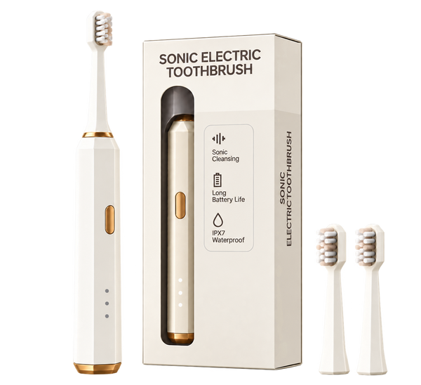 Nacralab Sonic Electric Toothbrush with brush heads on transparent background