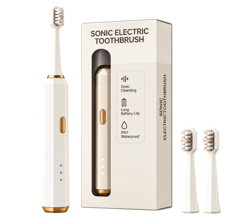 Nacralab Sonic Electric Toothbrush with brush heads on transparent background